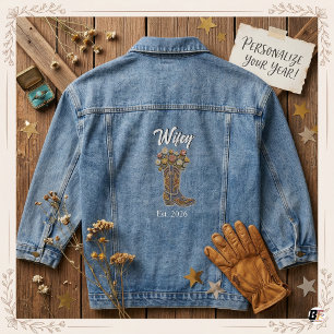 Benutzerdefinierte Wifey Floral Cowgirl Stiefel We Jeansjacke