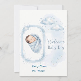 Benutzerdefinierte Willkommenskarte für Babyjungen Einladung