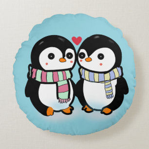 Benutzerdefinierte Winter-Pinguin-Liebe Rundes Kissen
