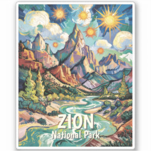 Benutzerdefinierte Zion Mountains & River Van Gogh Aufkleber