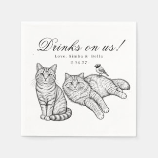 Benutzerdefinierte Zwei Katzen Vogel Zeichnung Get Serviette