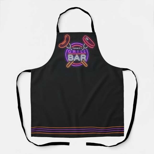 Benutzerdefinierter ADD NAME Neon Barbeque Grill B Schürze (Vorderseite)