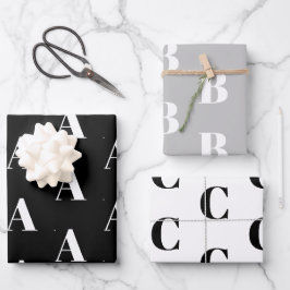 Benutzerdefinierter Anfangsbuchstabe Schwarz-weiß Geschenkpapier Set