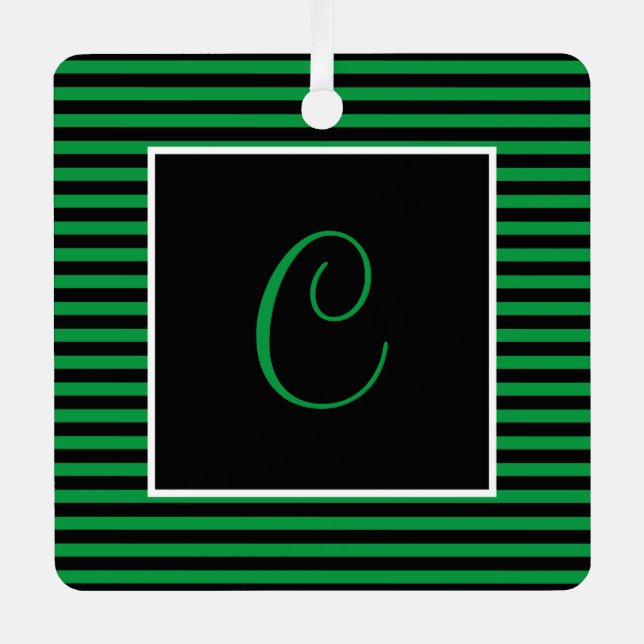 Benutzerdefinierter Anfangsgrün und schwarz Streif Ornament Aus Metall (Vorderseite)