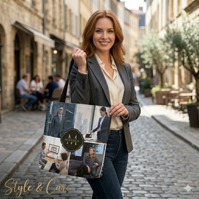 Benutzerdefinierter Anfangsname mit vier Bildern E Tasche (Custom Initial Name with Four Images Unique Medium Tote Bag)