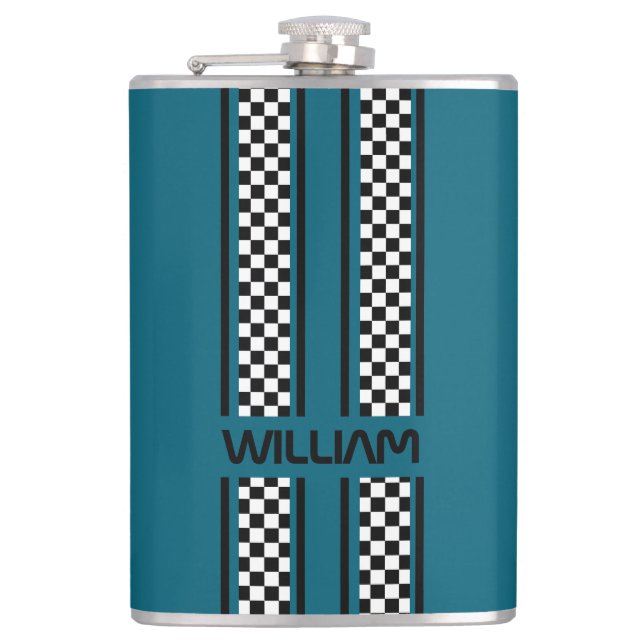 Benutzerdefinierter Aquamariner Blauer und schwarz Flachmann (Vorderseite)
