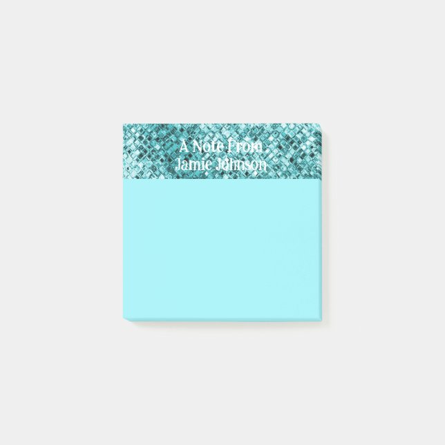 Benutzerdefinierter Aquamariner Glitzer Glitzern A Post-it Klebezettel (Vorderseite)