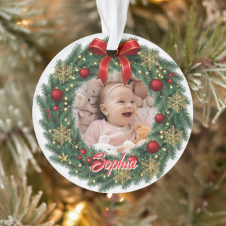 Benutzerdefinierter Babyname, Foto-Weihnachtsbauma Ornament