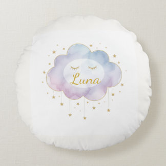 Benutzerdefinierter Babyname Lavendel-Wasserfarbe- Rundes Kissen