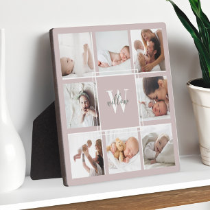 Benutzerdefinierter Babyname und Monogramm-Collage Fotoplatte