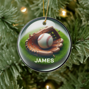 Benutzerdefinierter Baseball-Faux-Glas-Orb-Look Keramik Ornament