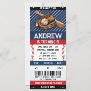 Benutzerdefinierter Baseball-Ticket-Geburtstag mit Einladung