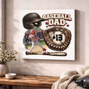 Benutzerdefinierter Baseball-Vater-Name mit Foto Leinwanddruck