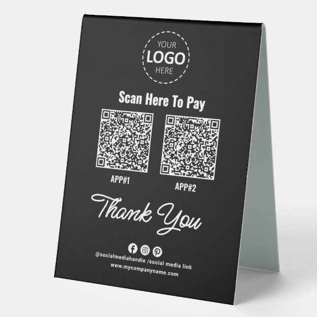 Benutzerdefinierter berührungsloser QR-Code Schwar Tischaufsteller (Vorderseite)