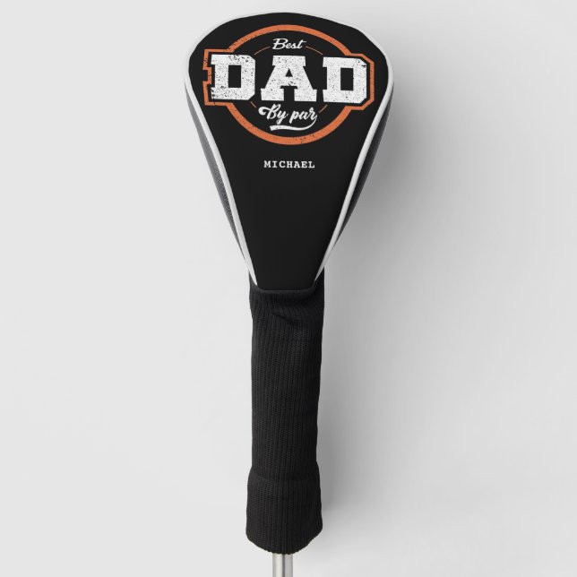 Benutzerdefinierter Best-Vater von Par Black Orang Golf Headcover (Vorderseite)