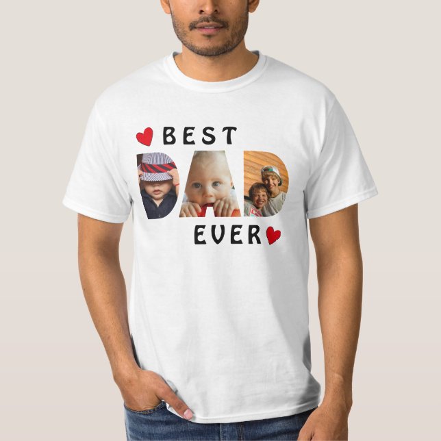 Benutzerdefinierter bester Vater je 3 FotoCollage T-Shirt (Vorderseite)