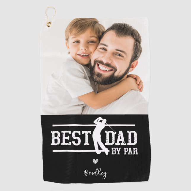 Benutzerdefinierter bester Vater nach Par-Foto Golfhandtuch (Vorderseite)
