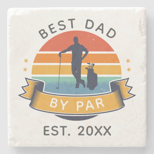 Benutzerdefinierter bester Vater nach Par Golfing  Steinuntersetzer (Vorderseite)