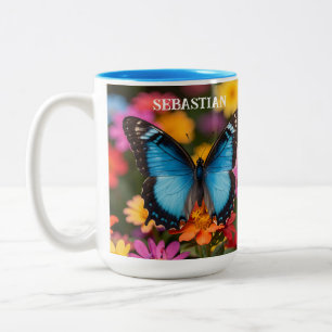 Benutzerdefinierter Blauer Morpho-Schmetterling Fl Zweifarbige Tasse