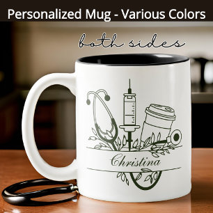 Benutzerdefinierter Blumenmonogramm-Becher für Kra Zweifarbige Tasse