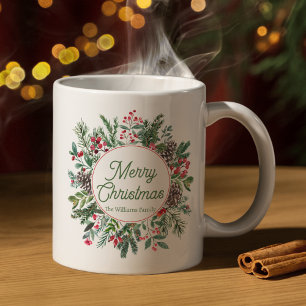 Benutzerdefinierter botanischer Kiefernzapfenkranz Kaffeetasse