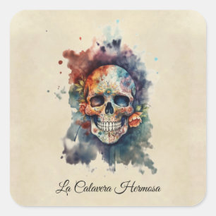 Benutzerdefinierter Calavera Hermosa Totenkopf zum Quadratischer Aufkleber