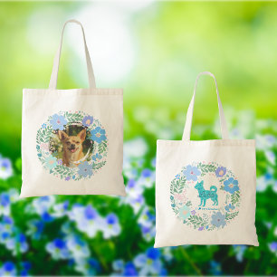 Benutzerdefinierter Chihuahua – Pastellblaue Blume Tragetasche