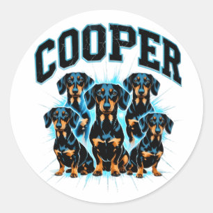 Benutzerdefinierter Cooper-Dachshund-Aufkleber Vin Runder Aufkleber