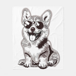 Benutzerdefinierter Corgi-Welpe mit Sonnenbrille   Fleecedecke