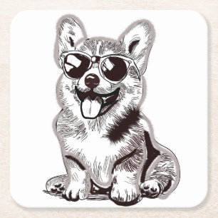 Benutzerdefinierter Corgi-Welpe mit Sonnenbrille Rechteckiger Pappuntersetzer