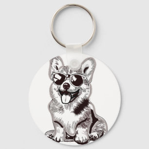 Benutzerdefinierter Corgi-Welpe mit Sonnenbrille   Schlüsselanhänger