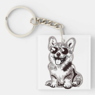 Benutzerdefinierter Corgi-Welpe mit Sonnenbrille   Schlüsselanhänger