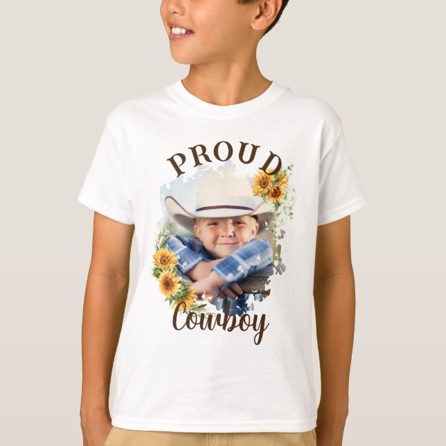 Benutzerdefinierter Cowboy-Foto Text Sonnenblumena T-Shirt (Vorderseite)