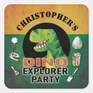 Benutzerdefinierter Dino-Explorer-Dinosaurier-Gebu Quadratischer Aufkleber