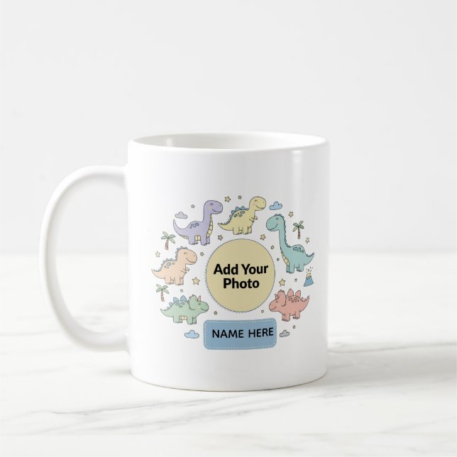 Benutzerdefinierter Dino-Motfotobecher für Kinder Kaffeetasse (Links)
