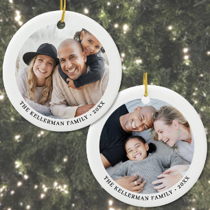 Benutzerdefinierter doppelseitiger Familien-Weihna Keramik Ornament