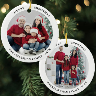 Benutzerdefinierter doppelseitiger Weihnachtsgruß Keramik Ornament