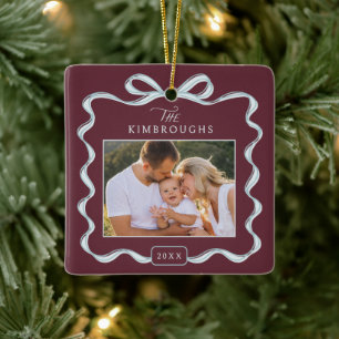 Benutzerdefinierter doppelter Bogen Weihnachten mi Keramikornament