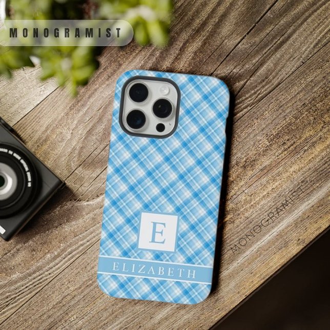 Benutzerdefinierter Dunkelblauer Lavendel Lila gep iPhone 15 Pro Max Hülle (Custom Light Dark Blue Lavender Purple Checkered P iPhone Case)