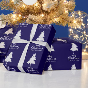 Benutzerdefinierter Dunkelblauer Weißer Weihnachts Geschenkpapier