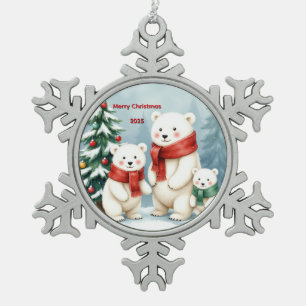 Benutzerdefinierter Eisbär Weihnachten Schneeflocken Zinn-Ornament