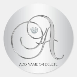 Benutzerdefinierter eleganter Silber Mit Monogramm Runder Aufkleber