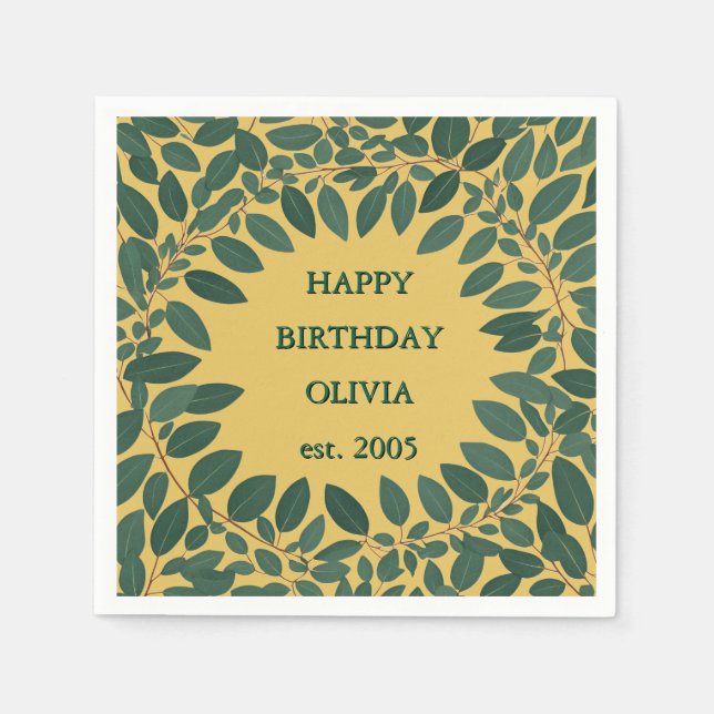 Benutzerdefinierter Eukalyptus Rahmen - Senfgelb Serviette (Vorderseite)