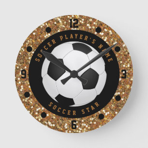 Benutzerdefinierter falscher Gold-Glitter-Fußball Runde Wanduhr