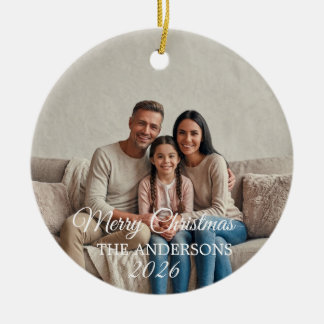 Benutzerdefinierter Familienfoto-Frohe-Weihnachten Keramik Ornament