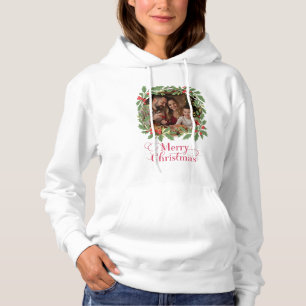 Benutzerdefinierter Familienfoto-Kranz Frohe Weihn Hoodie
