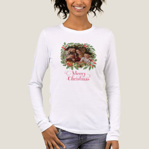 Benutzerdefinierter Familienfoto-Kranz Frohe Weihn Tri-Blend Shirt