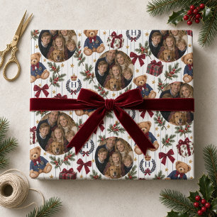 Benutzerdefinierter Familienfoto-Preppy-Teddybär-W Geschenkpapier