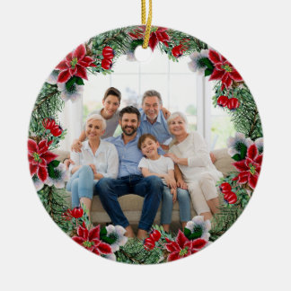 Benutzerdefinierter Familienfoto-Weihnachts-Poinse Keramik Ornament