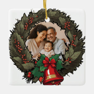 Benutzerdefinierter Familienfoto-Weihnachtsbaumsch Keramikornament